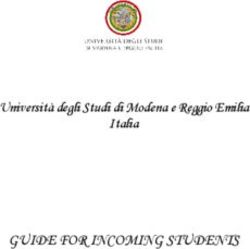 GUIDE FOR INCOMING STUDENTS - Università degli Studi di Modena e Reggio Emilia Italia