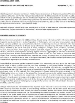 FOUNTAIN ASSET CORP. MANAGEMENT DISCUSSION & ANALYSIS