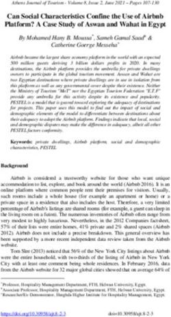 Can Social Characteristics Confine the Use of Airbnb Platform? A Case Study of Aswan and Wahat in Egypt