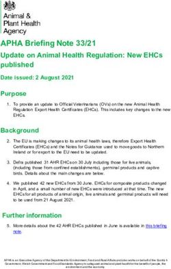 APHA Briefing Note 33/21 - Update on Animal Health Regulation: New EHCs published Date issued: 2 August 2021