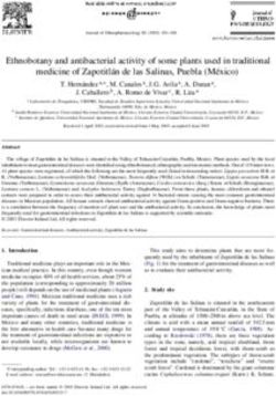 Ethnobotany and antibacterial activity of some plants used in traditional medicine of Zapotitlán de las Salinas, Puebla (México)