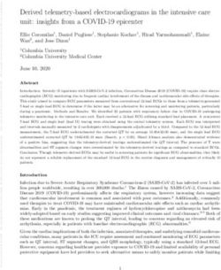 Derived telemetry-based electrocardiograms in the intensive care unit: insights from a COVID-19 epicenter - Authorea