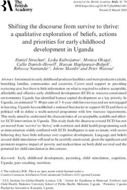 Shifting the discourse from survive to thrive: a qualitative exploration of beliefs, actions and priorities for early childhood development in ...