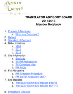TRANSLATOR ADVISORY BOARD - 2017/2018 Member Notebook - Pitkin County