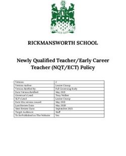 RICKMANSWORTH SCHOOL Newly Qualified Teacher/Early Career Teacher (NQT/ECT) Policy