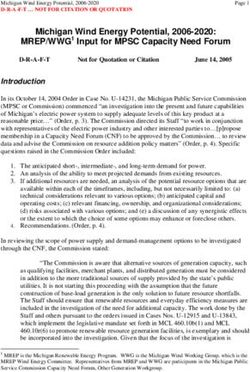 Michigan Wind Energy Potential, 2006-2020: MREP/WWG1 Input for MPSC Capacity Need Forum - State of Michigan