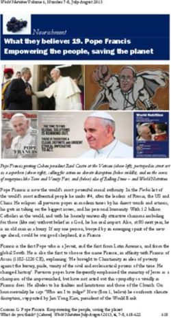 Nourishment What they believe: 19. Pope Francis Empowering the people, saving the planet