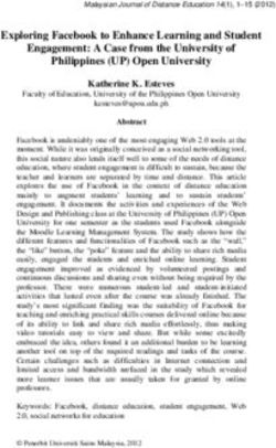 Exploring Facebook to Enhance Learning and Student Engagement: A Case from the University of Philippines (UP) Open University