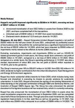 Media Release Keppel's net profit improved significantly to S$300m in 1H 2021, reversing net loss of S$537 million in 1H 2020 - Keppel Corporation