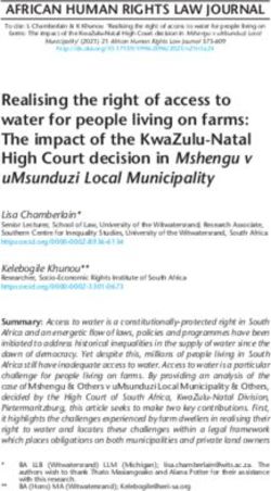 Realising the right of access to water for people living on farms: The impact of the KwaZulu-Natal High Court decision in Mshengu v uMsunduzi ...