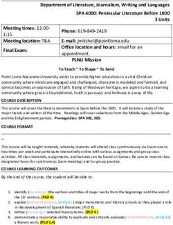 Department of Literature, Journalism, Writing and Languages SPA 4000: Peninsular Literature Before 1800 3 Units