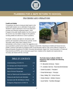 PLANNING FOR A SAFE RETURN TO SCHOOL - PROCESSES AND OPERATIONS - Notre Dame Catholic School