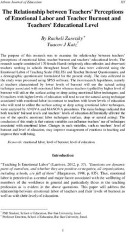 The Relationship between Teachers' Perceptions of Emotional Labor and Teacher Burnout and Teachers' Educational Level